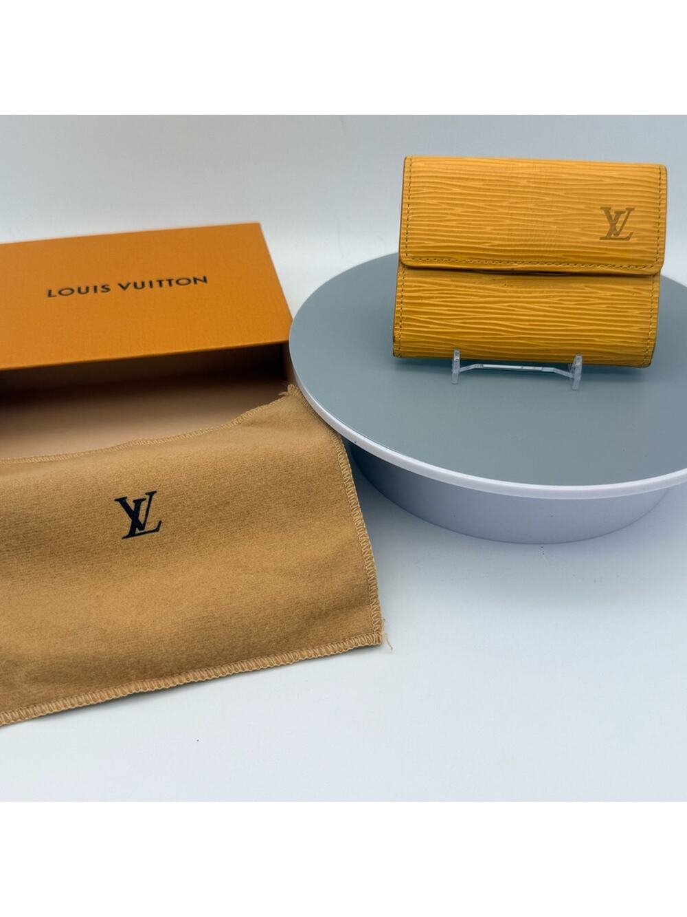 VTG Louis Vuitton Yellow Epi Leather Portefeuille Sanpur Coin Wallet - Full Set